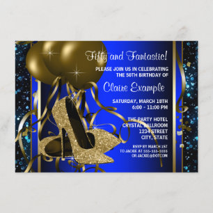 Convites Sapatos de Salto Alto Azul e Dourado para Festa de