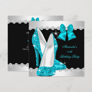 Convites Sapatos de salto alto azul-teal glitter elegantes 