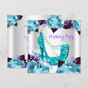 Convites Sapatos de Salto Alto Azul Teal Roxo Elegantes Ani
