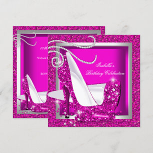 Convites Sapatos de Salto Alto Brilhantes Rosa Choque Luxuo