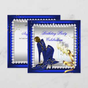 Convites Sapatos de Salto Alto Champagne Azul Royal Dourado