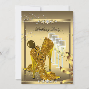 Convites Sapatos de Salto Alto Champanhe Dourado Aniversári