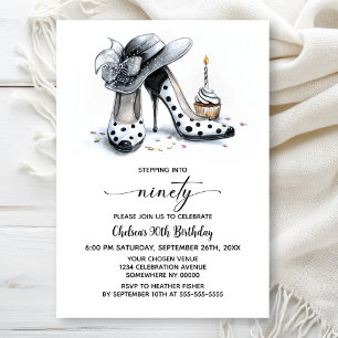 Convites Sapatos de Salto Alto com Bolinhas para Aniversári
