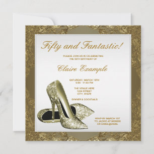 Convites Sapatos de salto alto de ouro branco para o 50º an