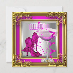 Convites Sapatos de salto alto dourado rosa quente Champanh