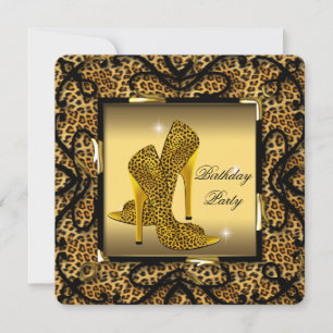 Convites Sapatos de Salto Alto Dourado Selvagem Leopardo Fe