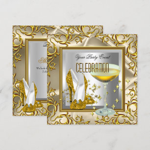 Convites Sapatos de salto alto dourados e prateados Champan