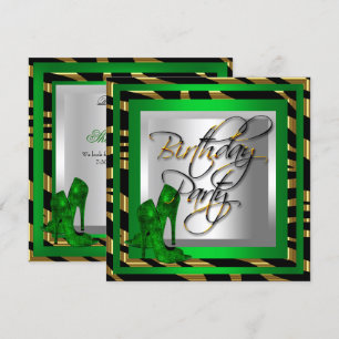 Convites Sapatos de salto alto esmeralda verde dourado zebr