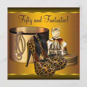 Convites Sapatos de Salto Alto Feminino Dourado Leopardo 50