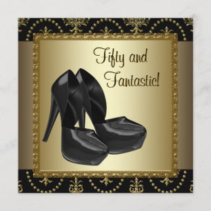 Convites Sapatos de Salto Alto Feminino Preto Dourado 50º A