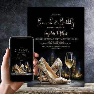 Convites Sapatos de salto alto florais bege Brunch e Bubbly