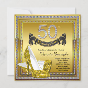 Convites Sapatos de salto alto Glam Diamond Gold para festa