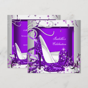 Convites Sapatos de Salto Alto Hot Purple Brilho para Qualq