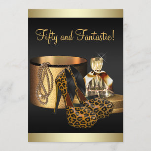 Convites Sapatos de salto alto Leopard Dourado Aniversário 