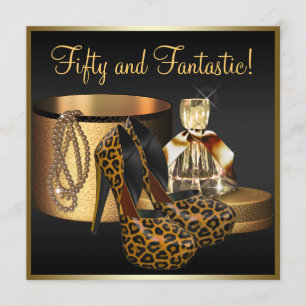 Convites Sapatos de Salto Alto Leopardo Dourado Aniversário