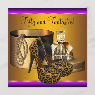 Convites Sapatos de Salto Alto Leopardo Dourado Aniversário