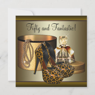 Convites Sapatos de Salto Alto Leopardo Dourado Aniversário