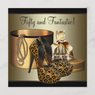 Convites Sapatos de Salto Alto Leopardo Dourado Aniversário