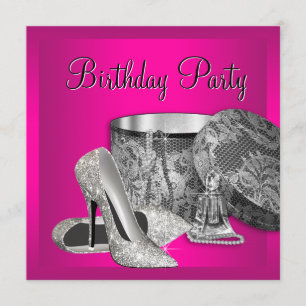Convites Sapatos de Salto Alto Pérolas Rosa Quente Aniversá