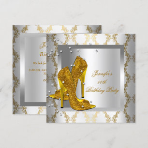 Convites Sapatos de Salto Alto Prata Dourado Festa de Anive