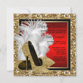 Convites Sapatos de salto alto pretos, vermelhos e dourados