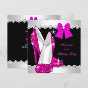 Convites Sapatos de salto alto rosa brilhante glitter elega