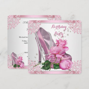 Convites Sapatos de salto alto rosa com pérolas e renda par
