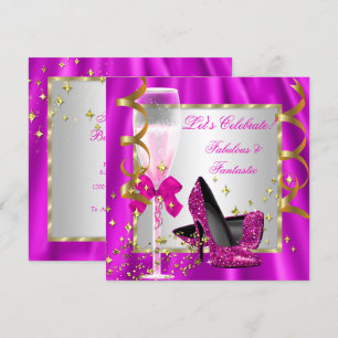 Convites Sapatos de Salto Alto Rosa Quente Prata Festa de A