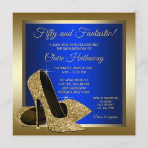 Convites Sapatos de Salto Alto Royal Blue Dourado Festa de