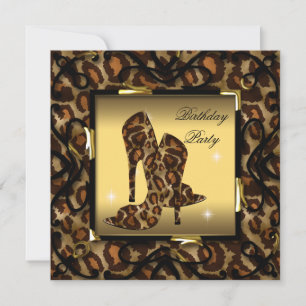 Convites Sapatos de Salto Alto Selvagem Dourado Leopardo Fe