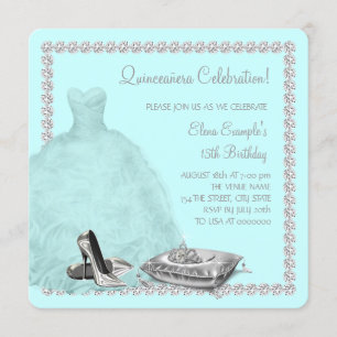 Convites Sapatos de salto alto Tiara azul-teal Quinceanera
