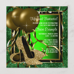 Convites Sapatos de Salto Alto Verde e Dourado para Festa d