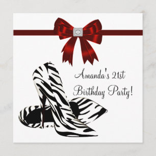 Convites Sapatos de salto alto zebra para festa de 21 anos 