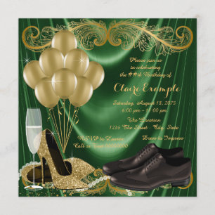 Convites Sapatos Dourados Esmeralda Verde de Mulher Festa d