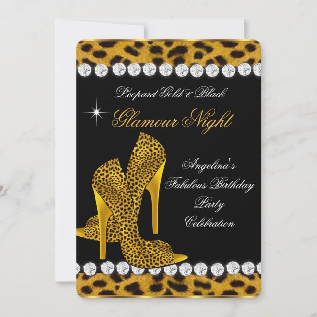 Convites Sapatos Glitter Leopard Gold Black Glamour Night (Frente)