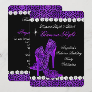 Convites Sapatos Glitter Night Glamour Preto Roxo Leopardo