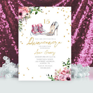 Convites Sapatos Quinceañera Tênis Rosa Saltos 15 Floral