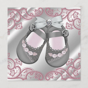 Convites Sapatos Rosa Cinza Remoinhos Rosa Cinza Chá de Beb