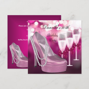 Convites Sapatos Rosa de Salto Alto Champanhe de 30 Anos de