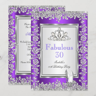 Convites Sapatos Roxo Prata Fabuloso Aniversário de 30 anos