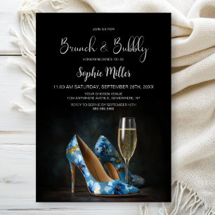 Convites Sapatos Stiletto Florais Azuis Brunch e Espumante