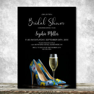 Convites Sapatos Stiletto Florais Azuis Chá de Noiva
