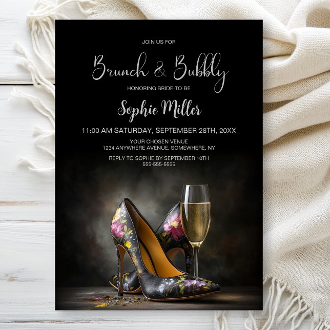 Convites Sapatos Stiletto Florais Elegantes Brunch e Bubbly (Criador carregado)