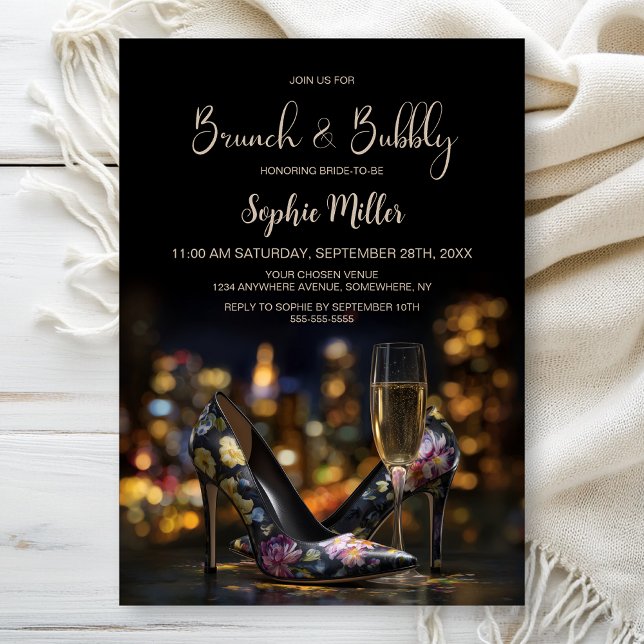 Convites Sapatos Stiletto Florais Elegantes Brunch e Bubbly (Criador carregado)