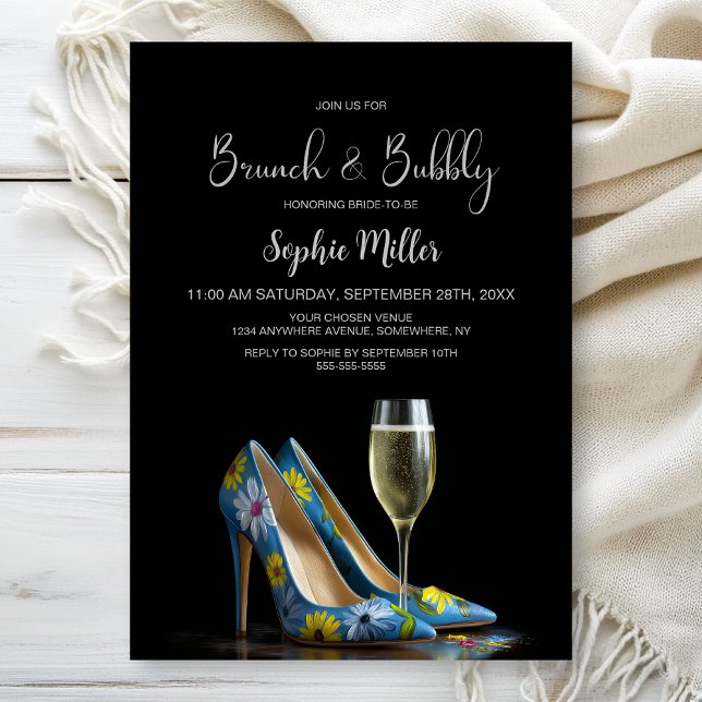 Convites Sapatos Stiletto Florais Elegantes Brunch e Espuma (Criador carregado)