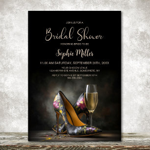 Convites Sapatos Stiletto Florais Elegantes para Chá de Noi
