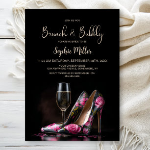 Convites Sapatos Stiletto Florais Rosa Brunch e Bubbly