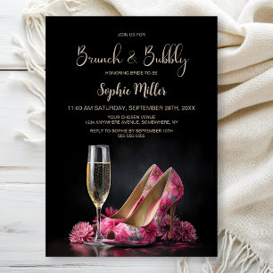Convites Sapatos Stiletto Florais Rosa Brunch e Bubbly