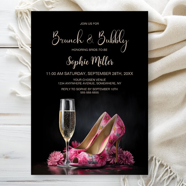 Convites Sapatos Stiletto Florais Rosa Brunch e Bubbly (Criador carregado)