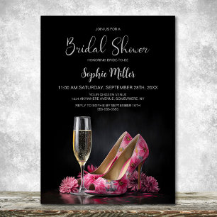 Convites Sapatos Stiletto Florais Rosa Chá de Noiva